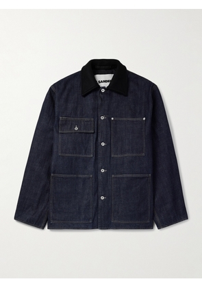 Jil Sander - Oversized Wool Felt-Trimmed Denim Jacket - Men - Blue - IT 46