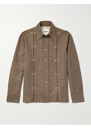 Jil Sander - Embellished Checked Wool and Linen-Blend Shirt - Men - Brown - EU 38