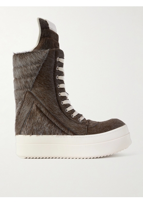 Rick Owens - Mega Geobasket Calf Hair High-Top Sneakers - Men - Brown - EU 40