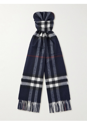 Burberry - Fringed Checked Cashmere Scarf - Men - Blue