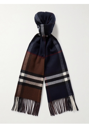 Burberry - Fringed checked cashmere scarf - Men - Blue