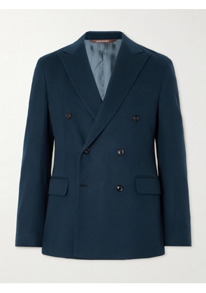 Canali - Double-Breasted Brushed Wool and Cashmere-Blend Blazer - Men - Blue - IT 46