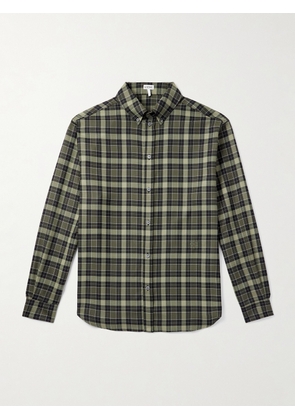 LOEWE - Logo-Embroidered Checked Woven Shirt - Men - Green - EU 38