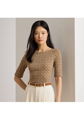 Geo-Print Stretch Cotton Boatneck Tee