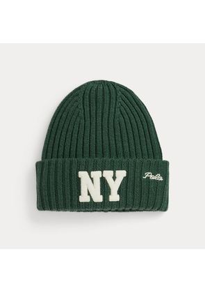 NY Patch Rib-Knit Wool Beanie