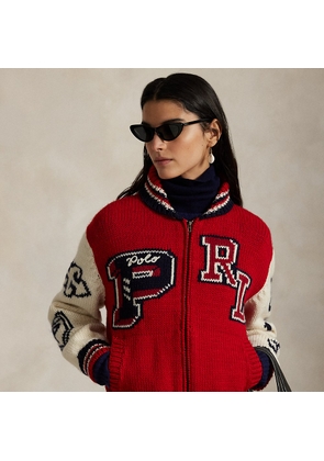 Wool-Blend Zip Letterman Cardigan