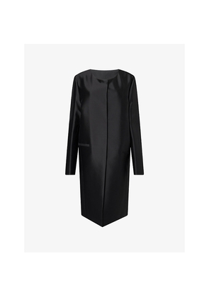 Womens Toteme Collarless Tailored Long Silk Coat