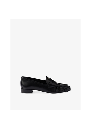 Womens Prada Brand-Foiled Leather Loafers