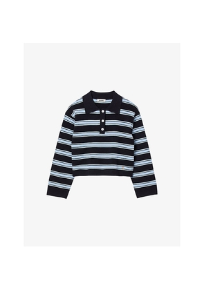 Womens Sandro Striped Long-Sleeve Knitted Polo Sweater