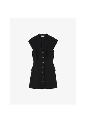 Womens Sandro Capped-Sleeves Buttoned Knitted Mini Dress