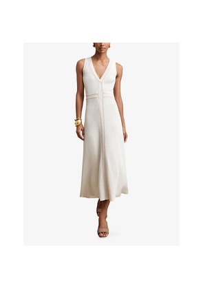 Womens Reiss Lou Craft-Stitch Stretch-Woven Midi Dress