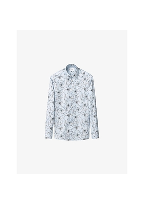 Mens Eton Floral-Print Contemporary-Fit Cotton-Twill Shirt