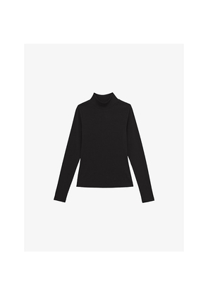 Womens Reiss Polly Ribbed Stretch-Cotton Top