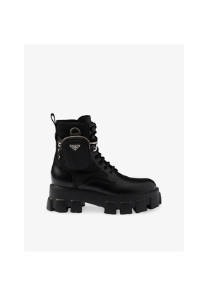 Womens Prada Monolith With Pouch Leather and Re Nylon Combat Boots
