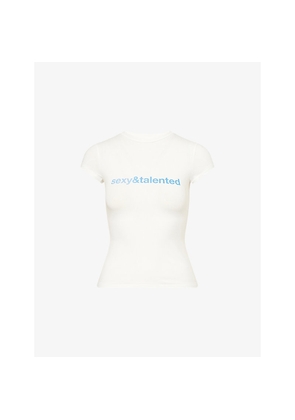 Womens Cultnaked Text-Print Cap-Sleeves Stretch-Woven T-Shirt