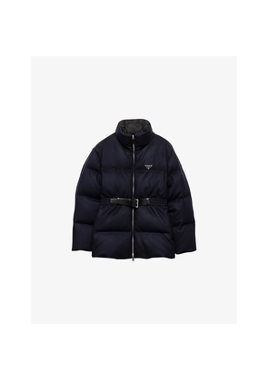 Womens Prada Loden Belted Shell-Down Puffer Jacket