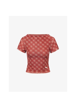 Womens House Of Sunny Retro Check Stretch-Woven Top