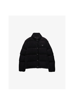 Mens Prada Logo-Plaque Corduroy Cotton Down Jacket