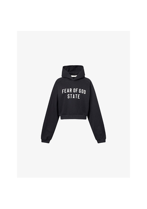 Womens Fear Of God Essentials Brand-Patch Raglan-Sleeves Cotton-Blend Hoody