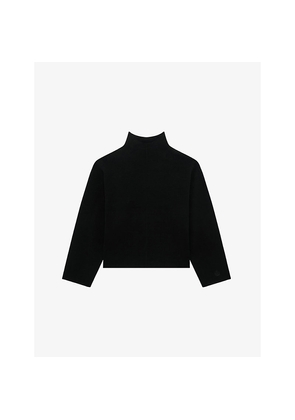 Womens The Kooples Logo-Embroidered Funnel-Neck Stretch-Woven Jumper