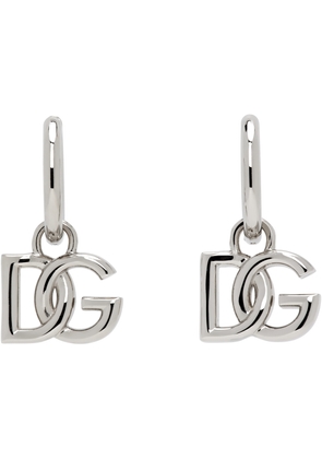 Dolce & Gabbana Silver 'DG' Logo Pendant Hoop Earrings
