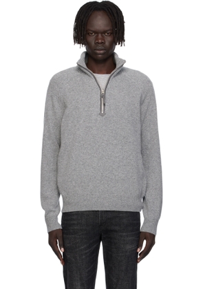 TOM FORD Gray Lambswool & Cashmere Half-Zip Sweater