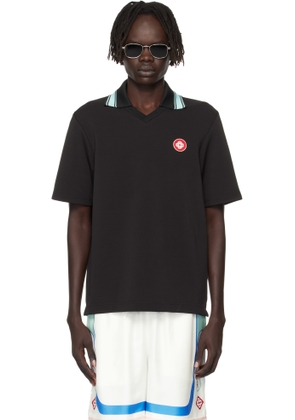 Casablanca Black Double V-Neck Short Sleeve Polo