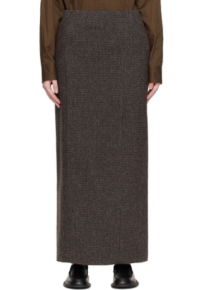 AURALEE Brown & Gray Alpaca Wool Silk Tweed Pencil Maxi Skirt