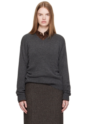 AURALEE Gray Light Cashmere Knit V-Neck Sweater