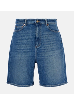 Valentino Leather-trimmed denim Bermuda shorts