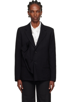 Y's Black O-Left Front Drape Blazer