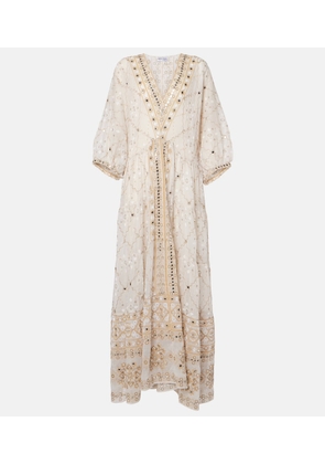 Juliet Dunn Printed embroidered cotton beach cover-up