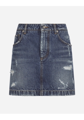 Dolce & Gabbana Denim Mini Skirt With Rips - Woman Denim And Jeans Multi-colored 40