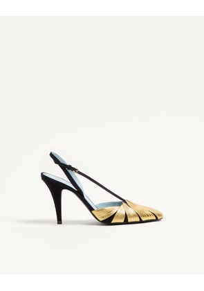 Valentino Garavani Foliefoliage Suede Slingback Pump 90Mm Woman BLACK/GOLD 35