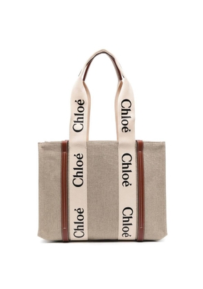 Chloe Medium Woody Linen Logo Tote Bag