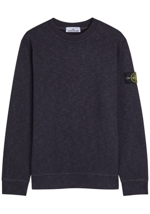 Stone Island Logo Slubbed Cotton Sweatshirt - Dark Blue - M