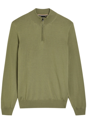 Boss Ebenji Half-zip Fine-knit Polo Jumper - Khaki - XL