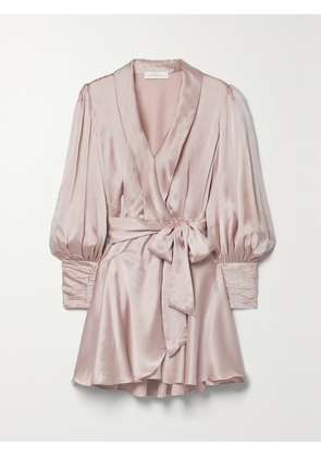 Zimmermann - Ruffled Silk-satin Mini Wrap Dress - Pink - 0,1,2,3