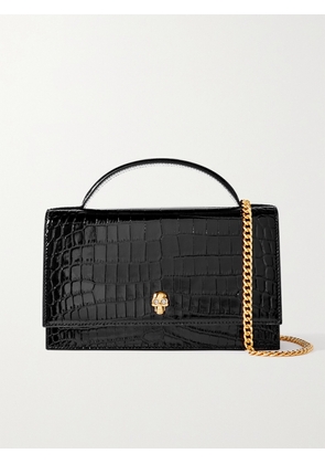 MCQUEEN - Skull Medium Croc-effect Leather Shoulder Bag - Black - One size
