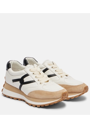 Veronica Beard Valentina suede-trimmed leather sneakers