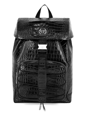 Philipp Plein crocodile-embossed leather backpack - Black