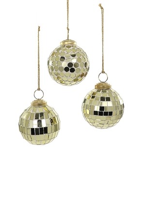 Cody Foster & Co Mirrorball Ornaments Set Of 3 in Metallic Gold.
