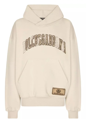 Dolce & Gabbana logo-embroidered cotton hoodie - Neutrals