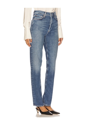 AGOLDE 90s Pinch Waist Long High Rise Straight Jeans in Blue. Size 23. Also in 24, 25, 26, 28, 29, 32, 33, 34.