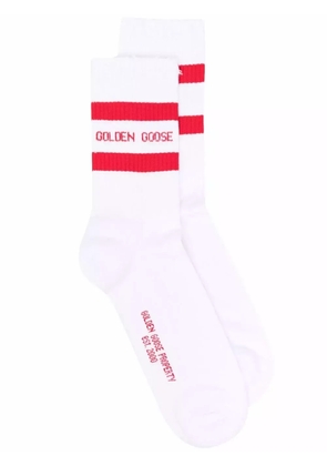 Golden Goose logo-intarsia ribbed-knit ankle socks - White