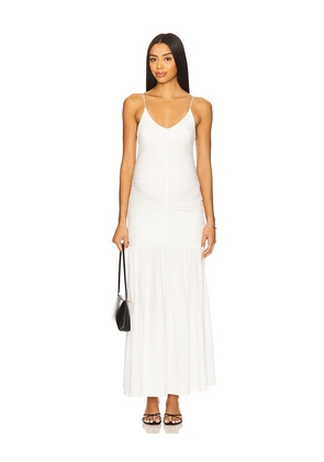 BUMPSUIT Airbruh Shirred Drop Waist Maxi Dress in Ivory. Size M. Also in L, S, XL.