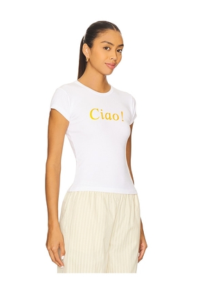DEPARTURE Ciao Baby Tee in White. Size L. Also in M, S, XL, XS.