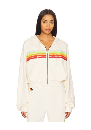 Aviator Nation 5 Stripe Cropped Zip Hoodie in White. Size L. Also in M, S, XS.