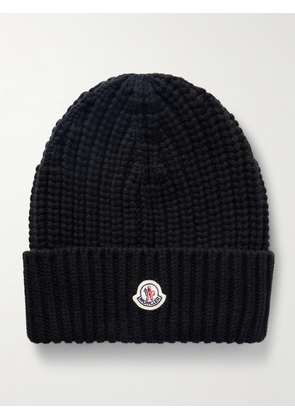Moncler - Appliquéd Ribbed Wool And Cashmere-blend Beanie - Black - One size