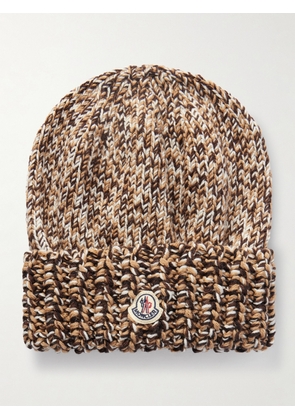Moncler - Appliquéd Ribbed Wool Beanie - Brown - One size